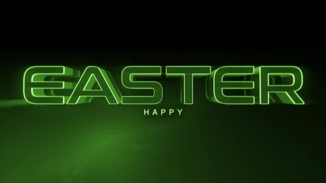 A neon green Happy Easter text in futuristic font, made of glowing green lines on a dark background, creates a striking and eye-catching image