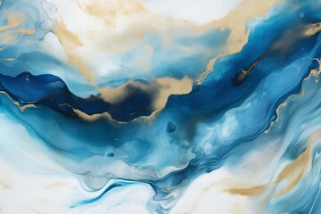 Fototapeta na wymiar Blue and Gold Marble Swirls, Elegant Oceanic Pattern for Luxury Background Design