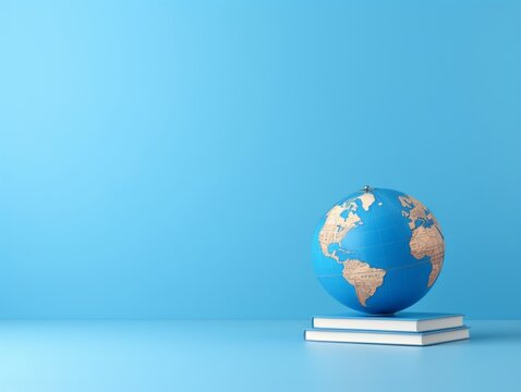 Educational earth globe with books illustration blue background