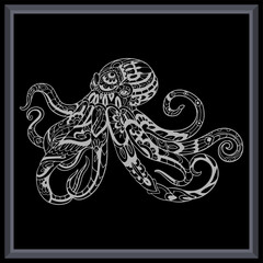 Kraken octopus mandala arts isolated on black background.