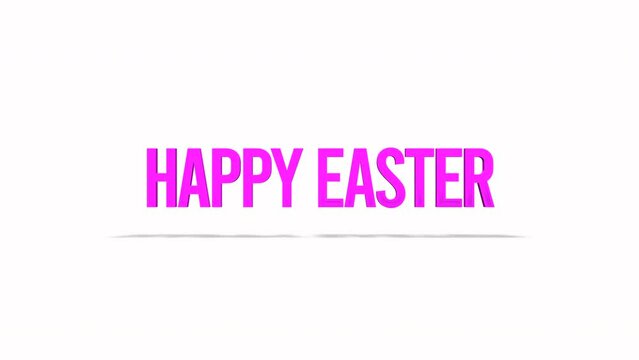 A vibrant image with pink Happy Easter text on a white background, spreading the joyful spirit of Easter festivities