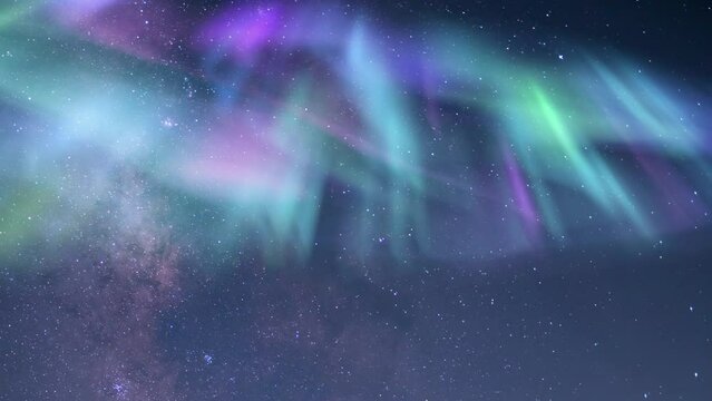 Galactic Embrace Milky Way Time Lapse and Aurora