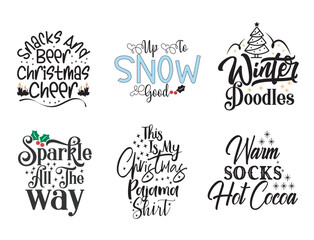 Christmas bundle quotes sayings and phrase typography handwriting bundle collection vector