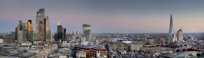 UK, England, London, City skyline 2024 from St Pauls dusk Shard - obrazy, fototapety, plakaty