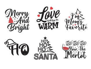 Christmas bundle quotes sayings and phrase typography handwriting bundle collection vector