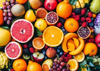 Naklejka na ściany i meble flat lay, assortment of fresh summer fruits. Healthy eating concept. Generative AI