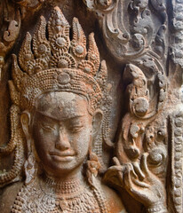Some architectural details of the fabulous temple of Angkor Wat, the national symbol of Cambodia, a...