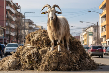 illustration of sheeps in the street. Created with Generative AI