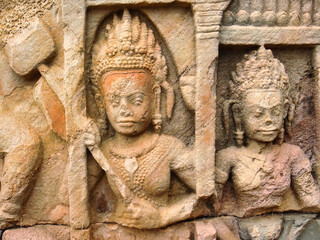 Some architectural details of the fabulous temple of Angkor Wat, the national symbol of Cambodia, a...