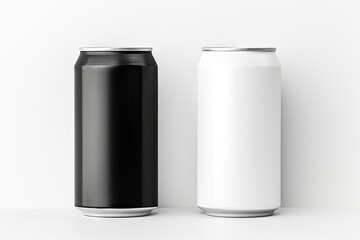Two unmarked matte-finish cans, one black and one white, against a plain white background.