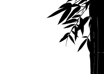 Bamboo Leaves and Black bamboo Plants Shadows on Isolated White Background, Chinese Ink-like Art. for Decoration.