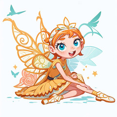 Obraz na płótnie Canvas Ballerina fairy with orange dress and orange hair is beautiful 