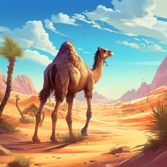 Desert country nice camel image Generative AI - obrazy, fototapety, plakaty