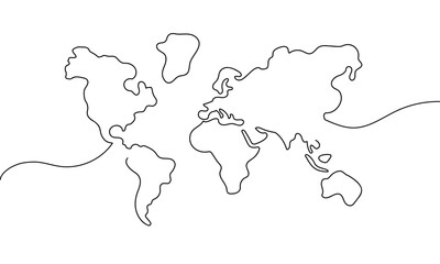 Continuous Earth line drawing symbol. World map one line art, hand drawn. Vector illustration