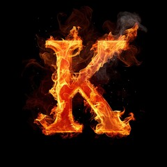 Alphabet letter K with fire on a black background