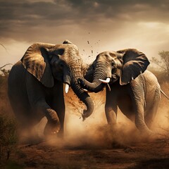Elephants help each other danger time image Generative AI
