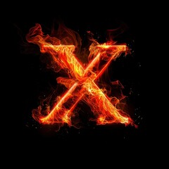 Alphabet letter X with fire on a black background