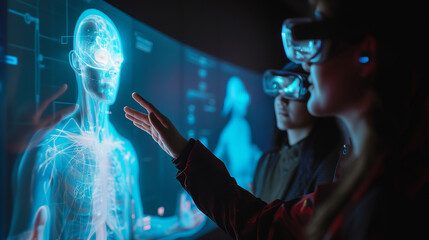 Interns in audience learning from a human hologram in training
