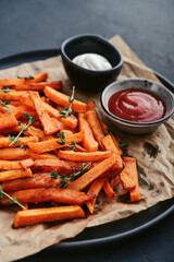 Sweet potato fries with mayo and ketchup