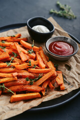 Sweet potato fries with mayo and ketchup