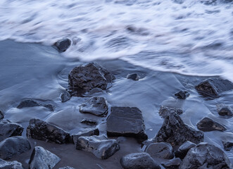 beach with black volcanic sand on  Tenerife