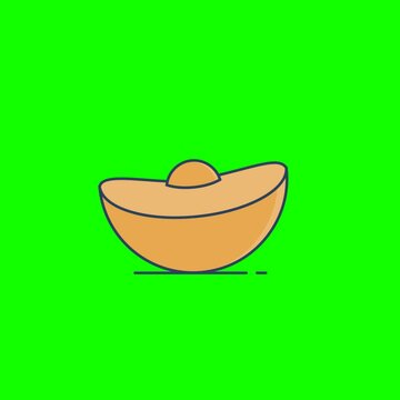 Sycee, Chinese Gold Ingot : Animated Vector Illustration on Green Screen