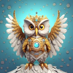 Futuristic white owl artificial intelligence 3d robot cartoon illustration AI Generated Art