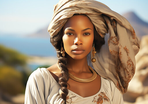 Woman in traditional clothes and headscarf. Woman's Day. Tradition and culture. AI generated