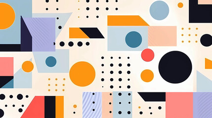 Colorful geometric abstract shapes seamless background pattern.  1980s pop art.