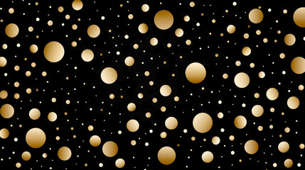 Abstract 3d golden floating spheres on a black background seamless wallpaper. endless decorative round texture. gold and black decorative element. - obrazy, fototapety, plakaty