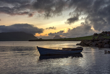 Boat and sunser at the Feroe Islands