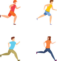 Fototapeta na wymiar Running people icons set cartoon vector. Jogging people group. Sport and physical activity
