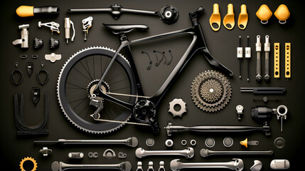Bicycle is shown with all the components needed to work on the bike.