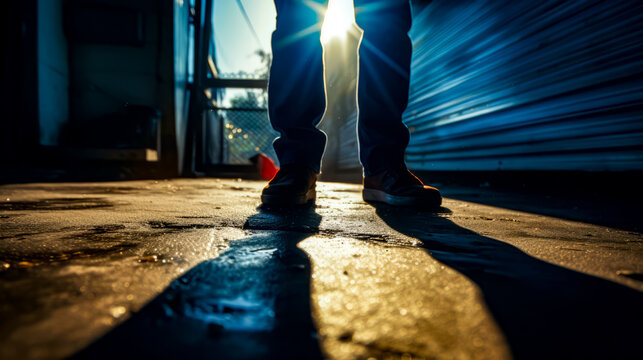 Person Standing In Front Of Building With The Sun Shining Behind Them.