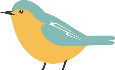 Stylized bird with blue head, orange body, simple shapes. Minimalist bird design, nature theme, children's book illustration. Vector illustration.