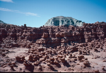 Natural landscape of limestone and sandstone rock formations inside a national parks in utah and arizona in north america in summer