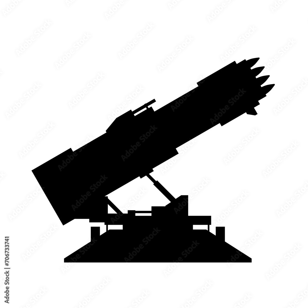 Wall mural Multiple rocket launcher silhouette icon vector. Missile launcher turret silhouette can be used as icon, symbol or sign. Missile turret icon vector for design of weapon, military, army or war