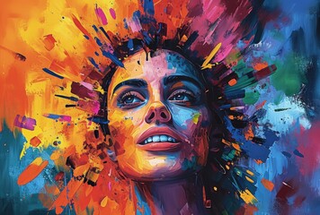 Colorful Paint-Splattered Face Portrait. Generative AI.