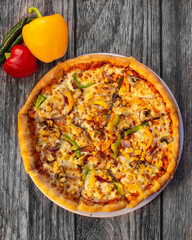pizza on a wooden board