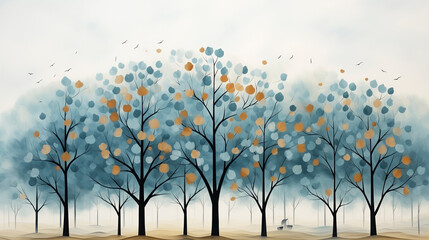 Pastel Painting of Group of Trees in Field - obrazy, fototapety, plakaty