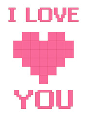 8 bit pixel card with heart. vector illustration. Valentine's day, wedding, anniversary. I love you.