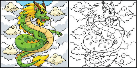 Year of the Dragon with Clouds Illustration