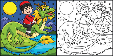 Obraz na płótnie Canvas Year of the Dragon Boy Riding Dragon Illustration