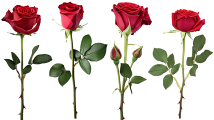 set of red roses isolated on transparent background