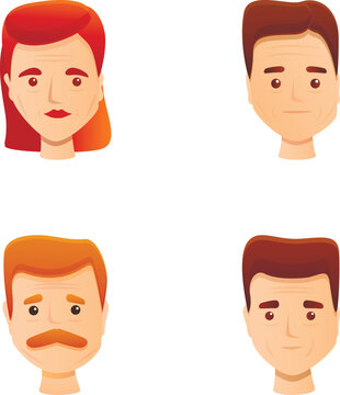 People portrait icons set cartoon vector. Men and women face of different age. Character bundle