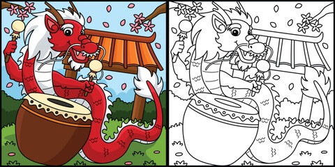 Year of the Dragon Playing Drums Illustration