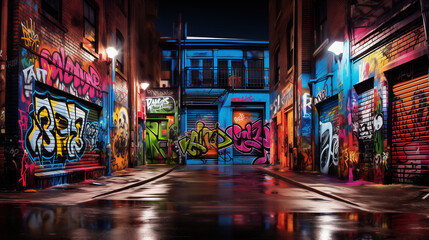 A vibrant photograph showcases street art or graffiti, capturing urban artistic creativity and self-expression. It emphasizes the vitality and diversity of the urban environment visually. - obrazy, fototapety, plakaty