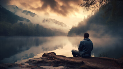 A high-quality photo captures an individual lost in thought in a peaceful setting, emphasizing introspection and the serenity of quiet moments.