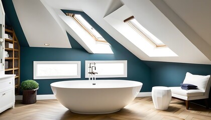 Fototapeta na wymiar Elegant attic bathroom with bathtub