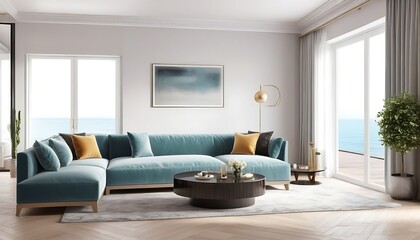 Panorama of luxury living room and dining area with sofa,armchair. 3d rendering